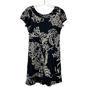 WANT Women’s Short Sleeve Pullover A-Line Dress Knee Length Navy/Iv Floral Sz 12